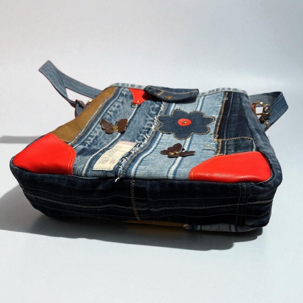Patchwork Denim Crossbody Bag – Butterfly & Flower Design - Picture 8 of 13